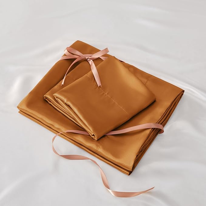 BEDELITE Satin Sheets Full Size Bed Set, Luxury Soft Burnt Orange Silky Sheets - Image 7