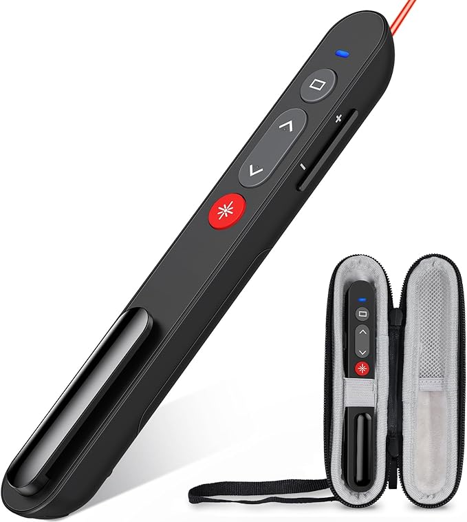 Presentation Clicker with Case, Wireless Presenter for PowerPoint Slide with Hyperlink & Volume Control, Presentation Remote Clicker for Mac/Computer/Laptop, Google Slide/PPT/Keynote