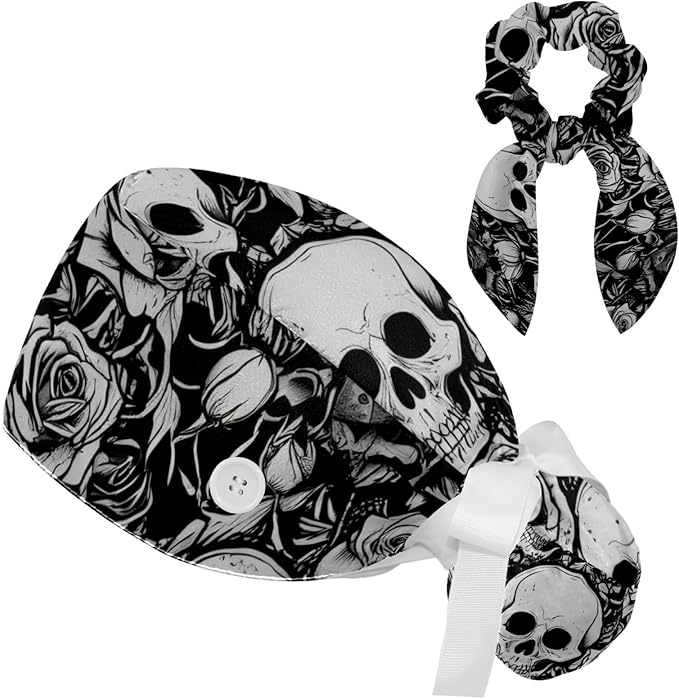 Scrub Cap with Hair Scrunchy, Ponytail Holder Surgical Cap by FVQL