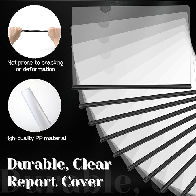 100 Pack Clear Report Covers with Sliding Bars, Presentation Folders for Letter Size 70 Sheet Capacity, Resume Folder Clear Folder, 5.5 Mil Thick, for File Resume Documents, Black