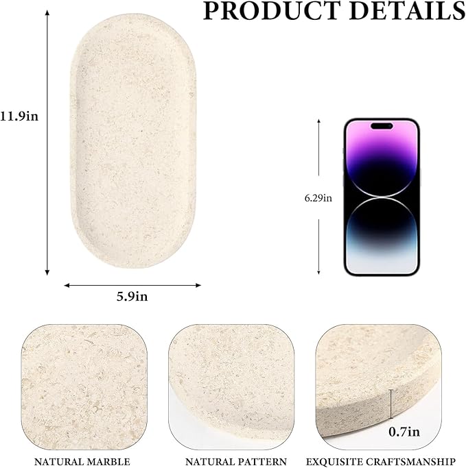 Koville Marble Vanity Tray for Decor, Natural Bathroom Tray for Bathroom - Image 2