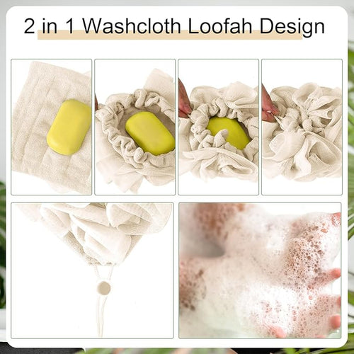 1 Pcs Washcloth Loofah Combo, 2 in 1 Bath Loofah Sponge - Image 2