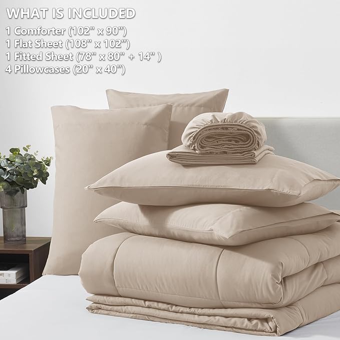 CozyLux King Size Comforter Set Wheat, 7 Pieces Bed in a Bag, Wheat Comforter - Image 6
