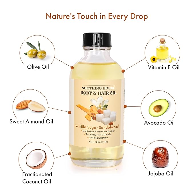 Vanilla Sugar Sandalwood Body & Hair Oil – Inspired Warm Gourmand Scent – - Image 4