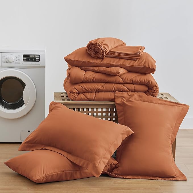 Love's cabin King Size Comforter Set Terracotta, 7 Pieces King Bed in a Bag - Image 6
