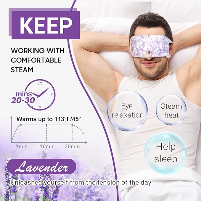16 Packs Steam Eye Masks for Dry Eyes, Lavender Heated Eye Mask, Relief Tired - Image 3