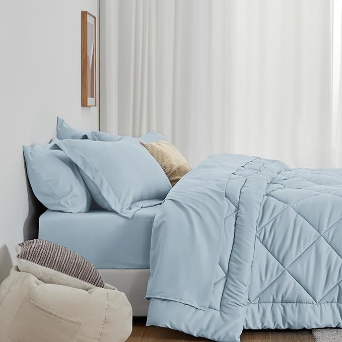 Love's cabin King Size Comforter Set Light Blue, 7 Pieces King Bed in a Bag - Image 3