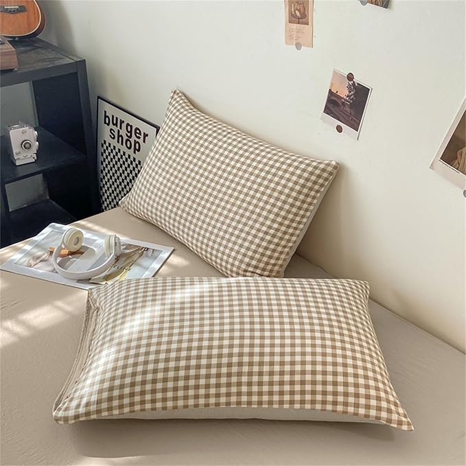 Nayoroom Gingham Duvet Cover Twin Size Brown Tan Plaid Checkered Comforter - Image 5