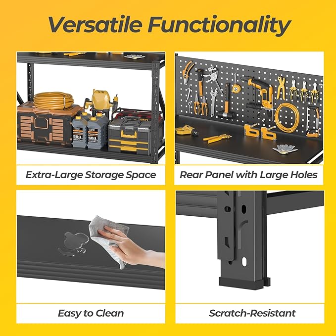 PLMFJQK 3 Sets Storage Shelves with Pegboard,Heavy Duty Garage Shelving Units and Storage,Metal Shelving Adjustable Shelves,Garage Storage Rack,Industrial Utility Shelf 47.2" H*47.09" W*19" D