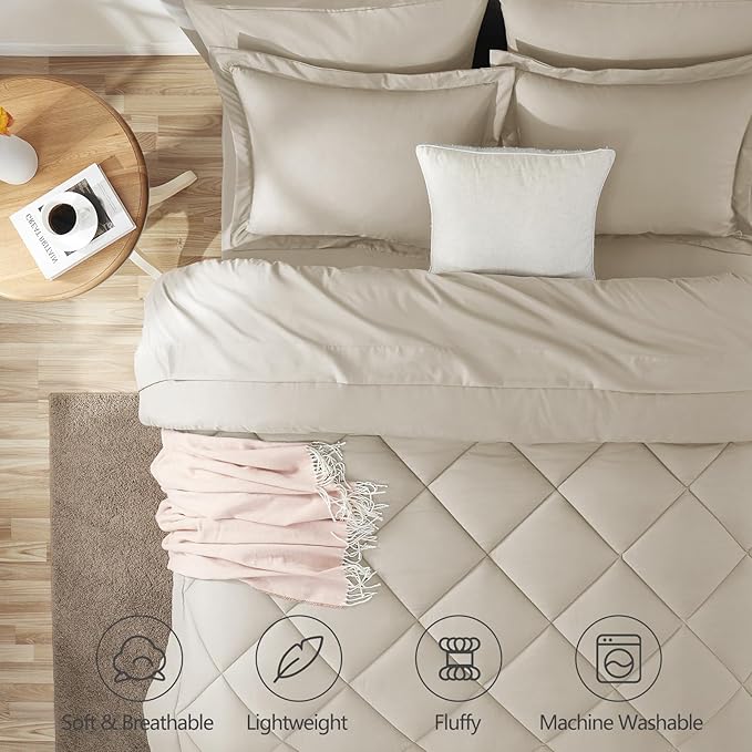 CozyLux Queen Comforter Set Oatmeal - Image 2