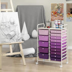 HAPPYGRILL 15-Drawer Rolling Cart, Storage Carts with Removable Drawers & Steel Frame, Utility Cart on Lockable Wheels for Home, School, Office (Purple Gradient)
