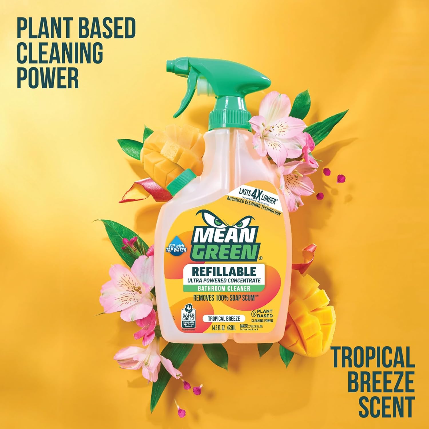 Mean Green Refillable Ultra Powered CONCENTRATE Bathroom Cleaner, Tropical Breeze, 14.3 Ounce, 6 Pack