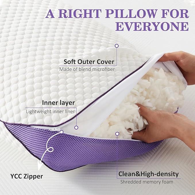 HOMELAB Adjustable Shredded Memory Foam Pillow King Size, Cooling Bed Pillow - Image 5