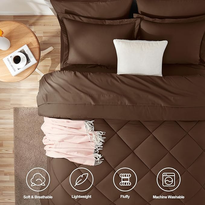 CozyLux Queen Comforter Set Brown - Image 2