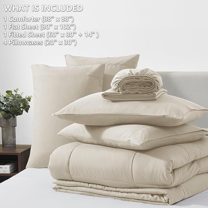 CozyLux Queen Comforter Set Oatmeal, 7 Pieces Bed in a Bag, Oatmeal Comforters - Image 6