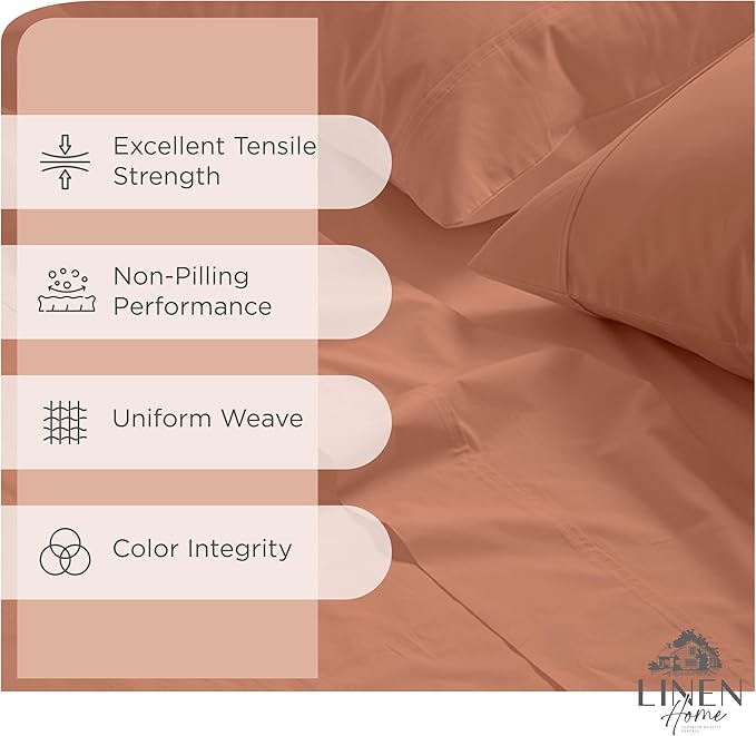 Linen Home 100% Cotton Percale Sheets King Size, Deep Pocket, 4-Piece Set - Image 2