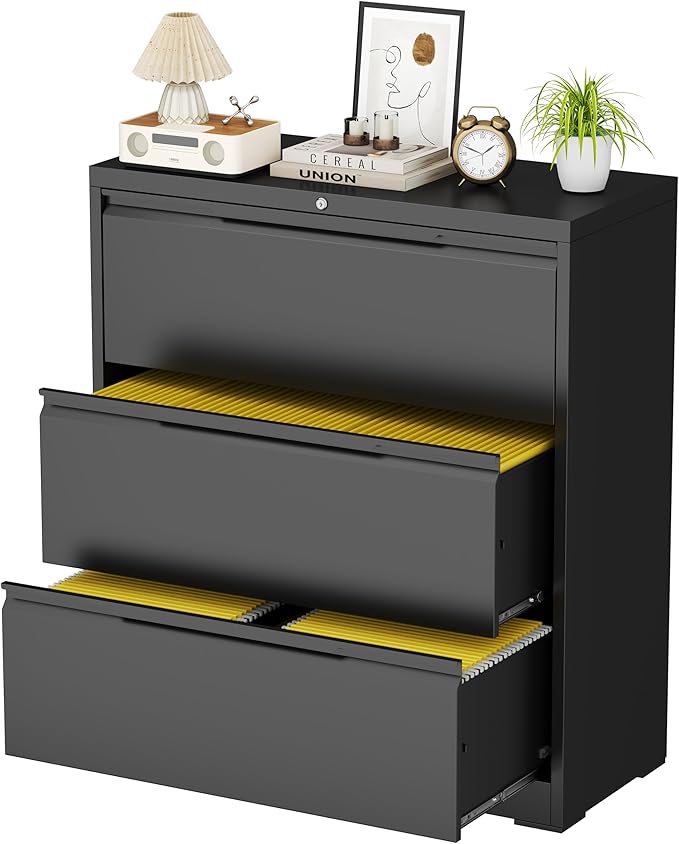 LONGLINK 3 Drawer Lateral File Cabinets with Lock,Metal Filing Cabinet for Home Office,Wide Office Storage Cabinet with Hanging Bars for A4 Legal/Letter Size(Easy Assembly)
