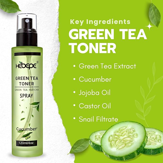 Green Tea Face Mist with Cucumber, Matcha Facial Toner Spray Hyaluronic Acid - Image 2