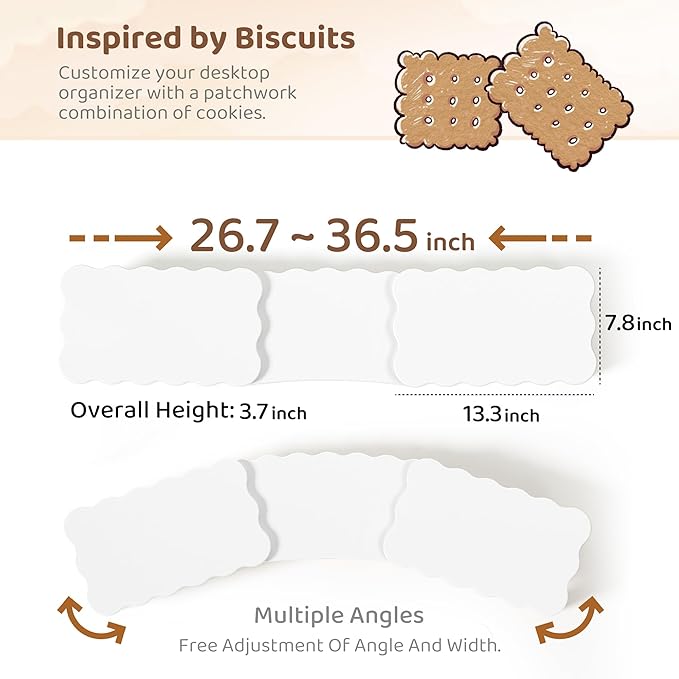 AFOOYO Dual Monitor Riser, Cookie-Shaped Adjustable Length & Swivel Angle, Wooden Desktop Organizer for 2 Monitors,Monitor Stand with Drawer for Laptop, PC, Computer, Printer,White