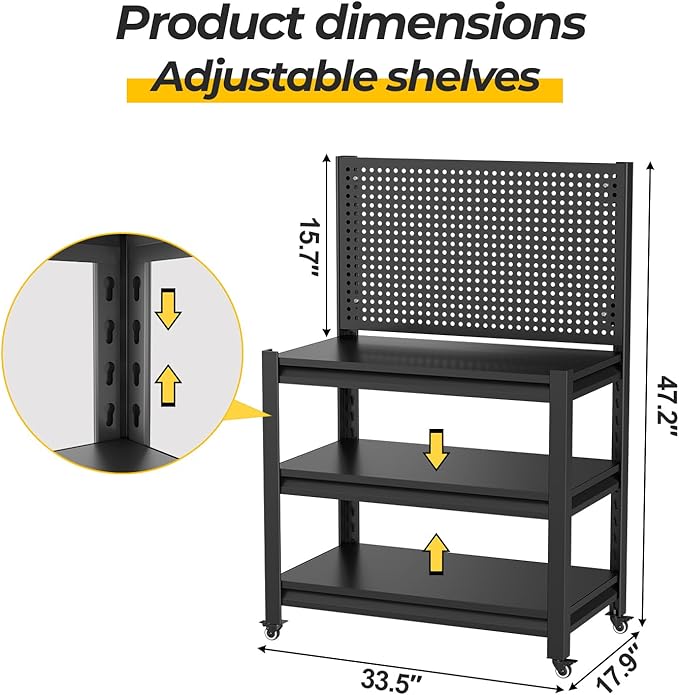 PLMFJQK 2 Sets Storage Shelves with Pegboard,Heavy Duty Garage Shelving Units and Storage,Metal Shelving Adjustable Shelves,Garage Storage Rack,Industrial Utility Shelf 47.2" H*33.46" W*18" D