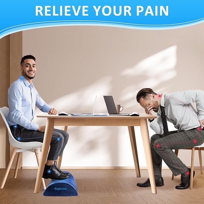 StepLively Foot Rest for Under Desk at Work, Comfortable Foot Stool with 2 Adjustable Heights, Footrest with Washable Cover, for Back & Hip Pain Relief, Suitable for Office, Home, Car, Blue, X-Large