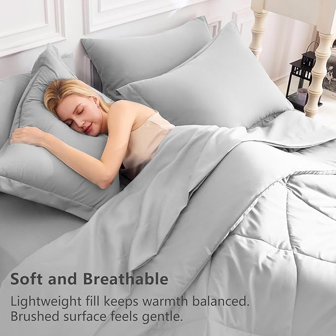 CozyLux Oversized Queen Comforter Set Light Grey, 7 Pieces Bed in a Bag - Image 3
