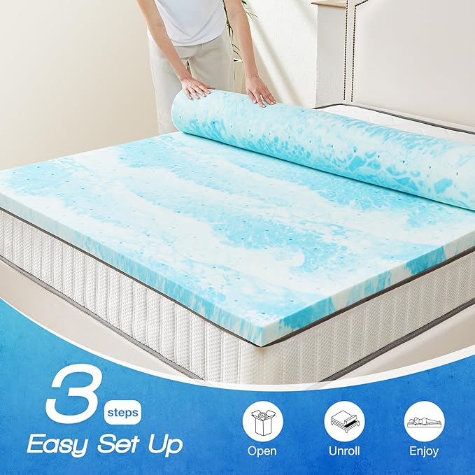 Sweetcrispy Memory Foam Mattress Topper Twin, 2 Inch Thick Gel Infused Cooling - Image 2