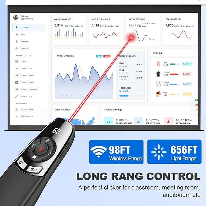 Presentation Clicker for PowerPoint with Red Laser Pointer and Timer, Wireless Clicker for Laptop Presentations Remote, Power Point Remote Clicker for Computer/Mac/PPT/Google Slide Advancer