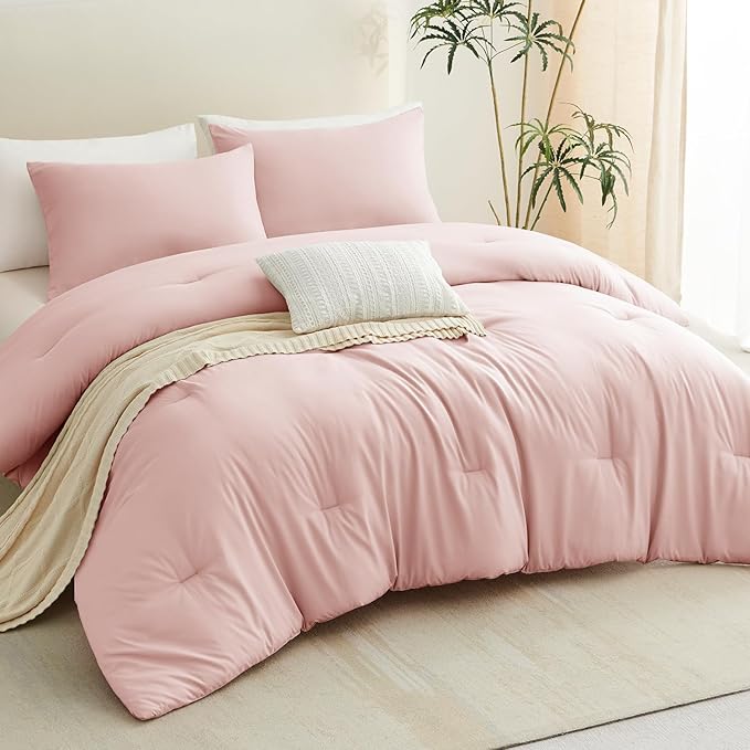 CozyLux Twin Comforter Set Blush Pink, 2 Pieces Twin Extra Long Solid - Image 7