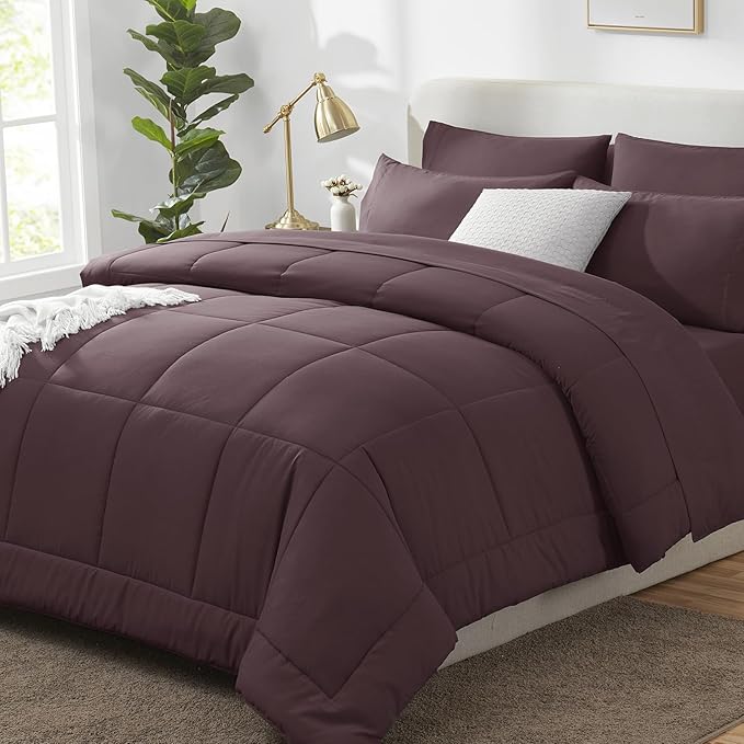 CozyLux King Size Comforter Set Cocoa Powder, 7 Pieces Bed in a Bag, All Season by CozyLux