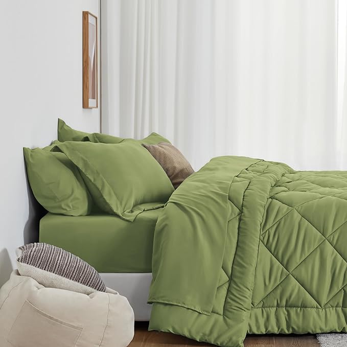 Love's cabin Twin XL Comforter Set Olive Green, 5 Pieces Twin XL Bed in a Bag - Image 2