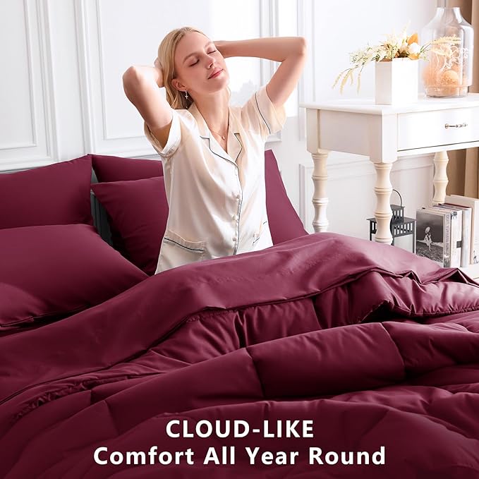 CozyLux King Size Comforter Set Burgundy, 7 Pieces Bed in a Bag, All Season - Image 4
