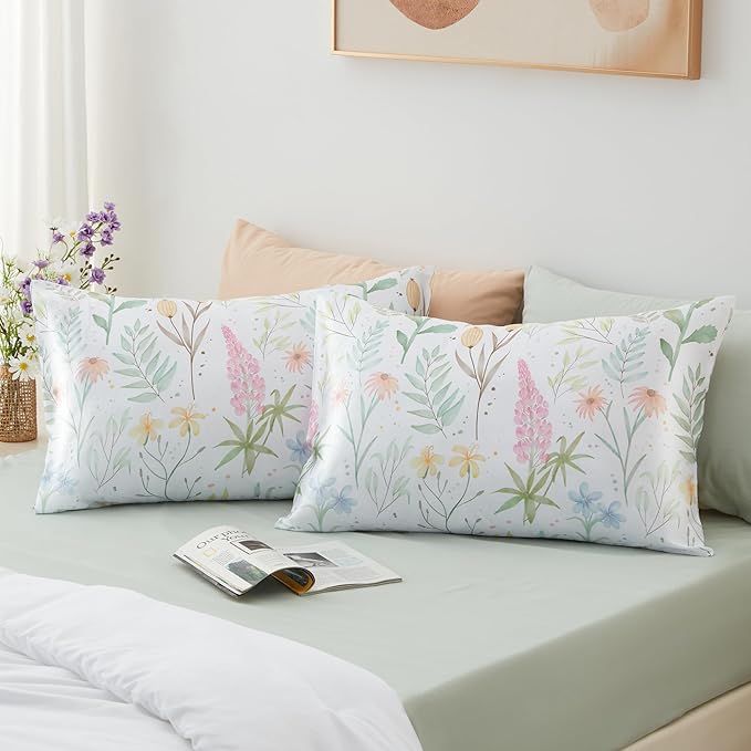 EXQ Home Satin Pillowcase for Hair and Skin- Multicolor Printed Flower Silk - Image 2