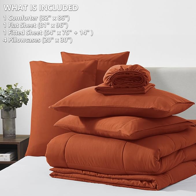 CozyLux Full Size Comforter Sets Terracotta, 7 Pieces Bed in a Bag, Burnt - Image 6