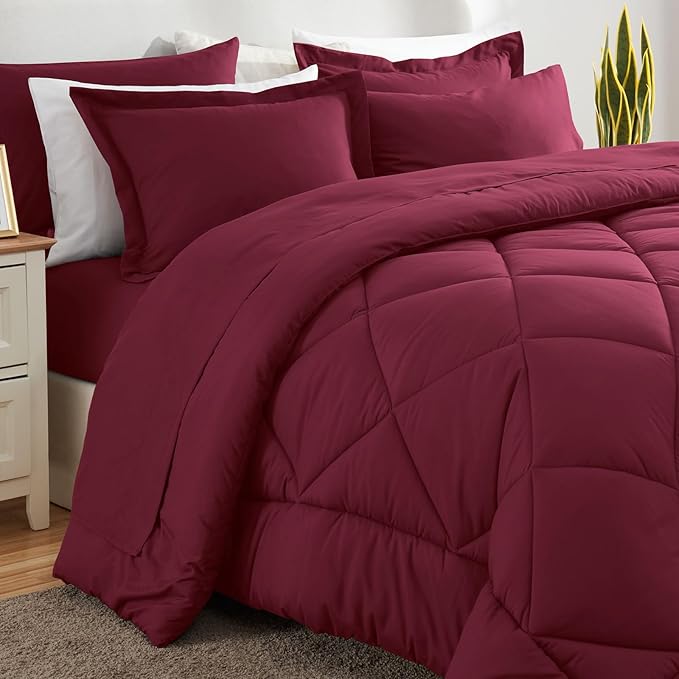 CozyLux Queen Comforter Set Burgundy - Image 8