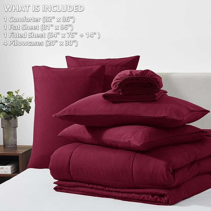CozyLux Full Size Comforter Sets Burgundy, 7 Pieces Bed in a Bag, All Season - Image 6