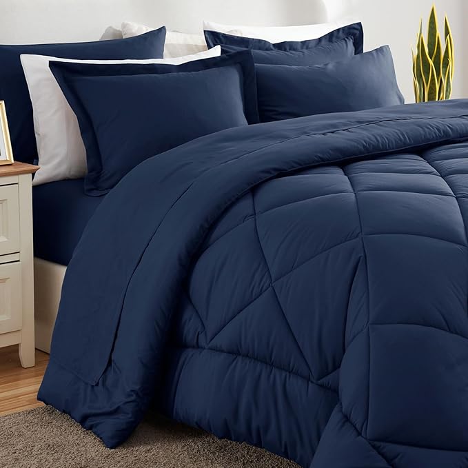CozyLux Queen Comforter Set Navy Blue - Image 8