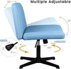 PUKAMI Criss Cross Chair,Armless Cross Legged Office Desk Chair No Wheels,Fabric Padded Modern Swivel Height Adjustable Mid Back Wide Seat Computer Task Vanity Chair for Home Office (Light Blue)