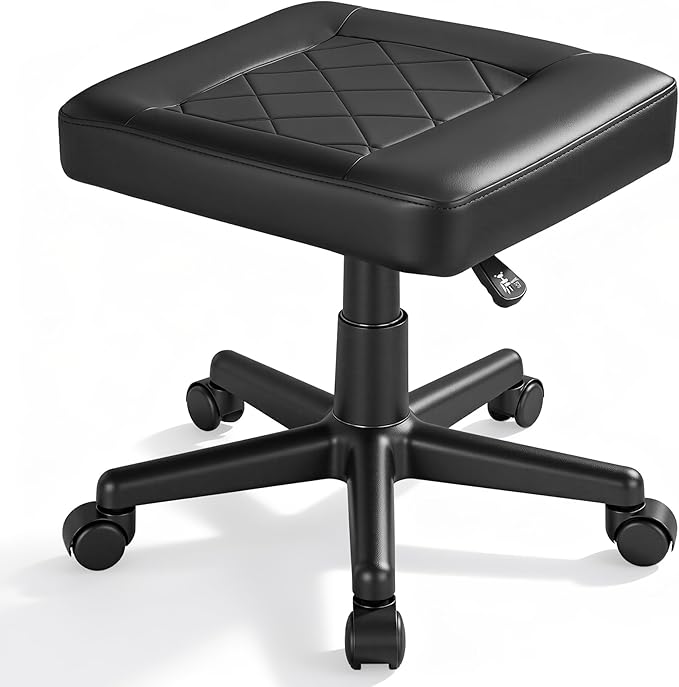 VECELO Under Desk Footrest, PU Ergonomic Foot Rest with Wheels, Comfort Padding, Height Adjustable for Relieving Leg Pain, Stiffness, Black