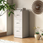 Reegangfa 3-Drawer File Cabinet with Lock, Metal Vertical Filing Cabinets for Home Office, Lockable Narrow Heavy-duty Steel Storage Cabinet with Tag,Hanging Letter/Legal/A4Size,Assemble Required,White