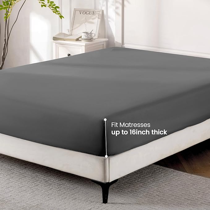 ROSE&RISY Dark Grey King Fitted Sheet, Soft and Breathable - Image 7