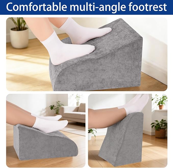 Opuvidity Foot Rest for Under Desk at Work, Ergonomic Under Desk Footrest with Washable Cover for Office, Home & Gaming Leg Elevation Pillow Dark Gray