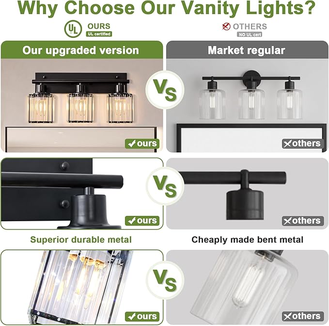 Bathroom Light, 3-Light Modern Crystal Vanity Light, Bathroom Lighting Fixtures - Image 4