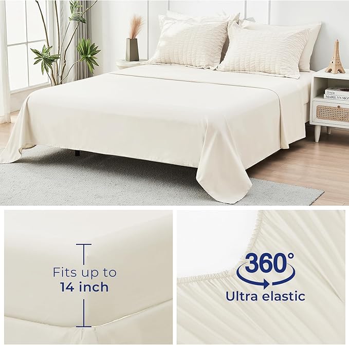 HYMOKEGE Ivory Oversized Queen Comforter Set Seersucker 7 Pieces, All Season - Image 6