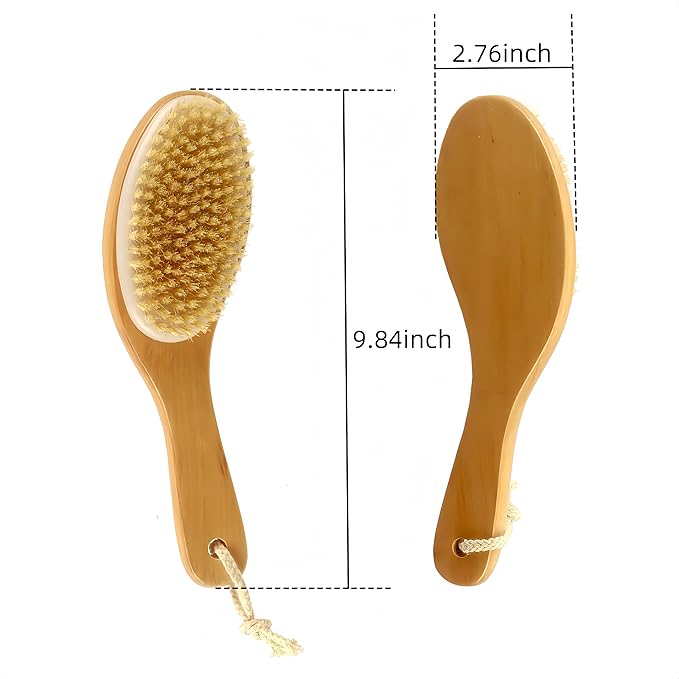 Dry Brushing Body Brush with Contoured Wooden Handle, Natural Bristle - Image 7