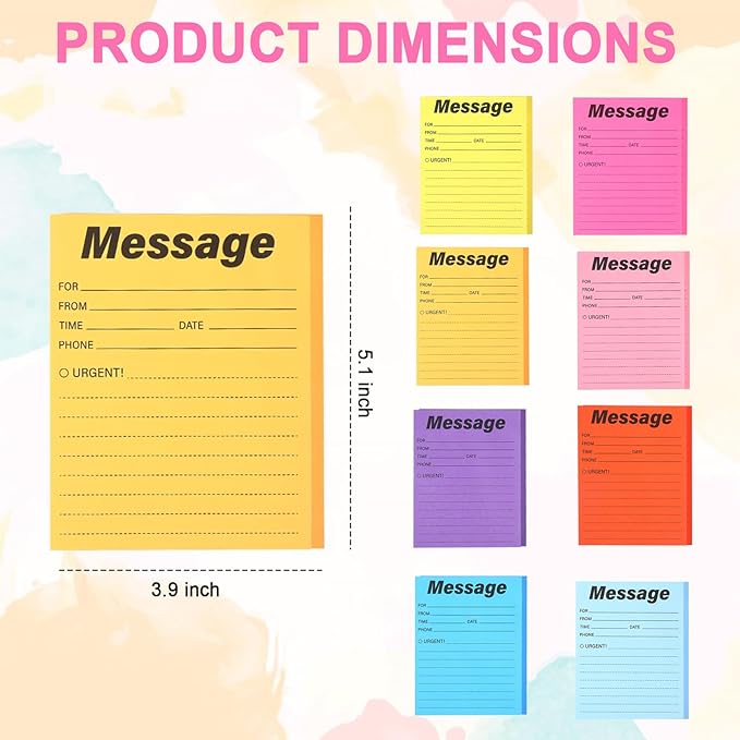 9 Pcs Colorful Phone Message Pad, 5.1×3.9 Inch Message Sticky Notes, Self-Adhesive Sticky Notes, Fluorescent Color Telephone Note for Office School Home, 50 Sheets/Pack (9 Colors)