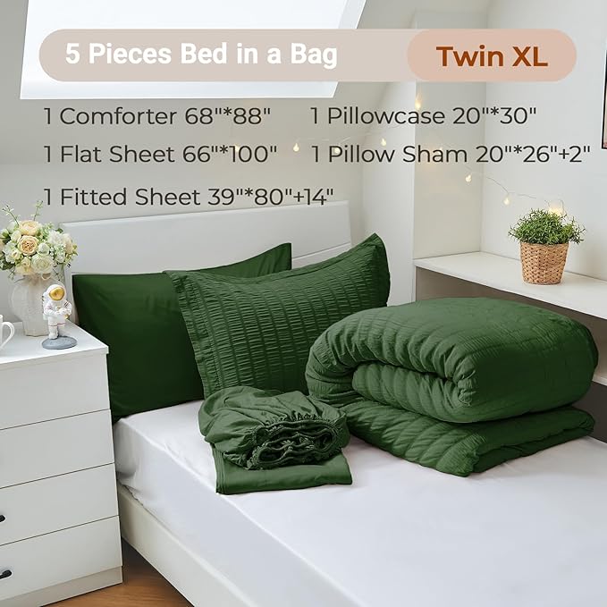 MUXHOMO 5 Pieces Twin XL Comforter Set, Seersucker Bed in a Bag Twin XL Size - Image 4