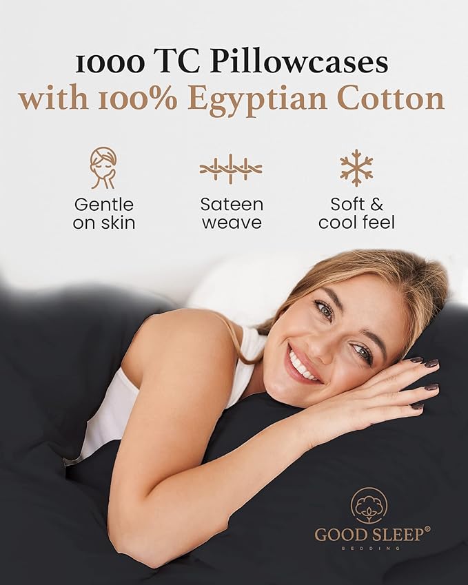 1000 TC Dark Gray King Pillowcases Set of 2 100% Egyptian Cotton Pillow Cases - Image 4