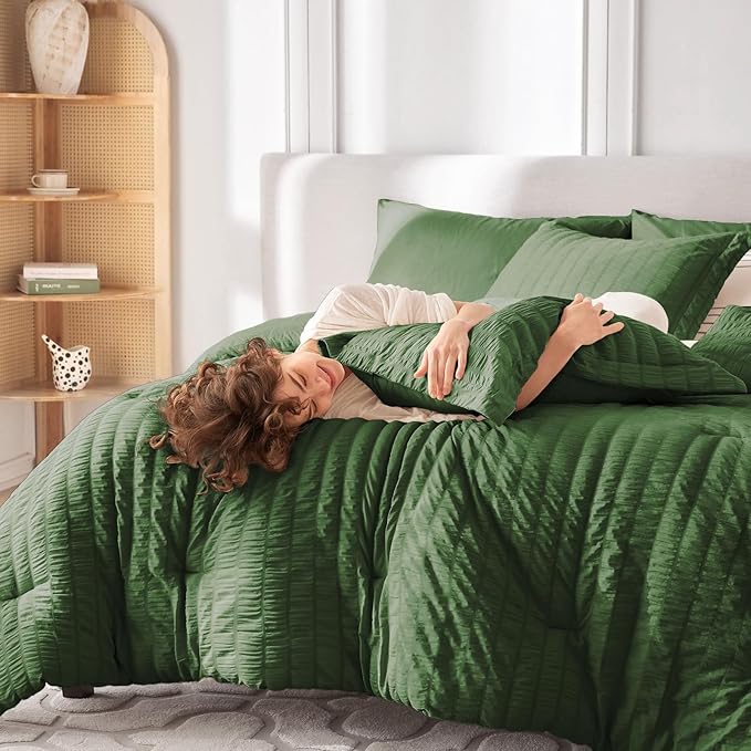 MUXHOMO 7 Pieces Full Comforter Set, Seersucker Bed in a Bag Full Size - Image 7