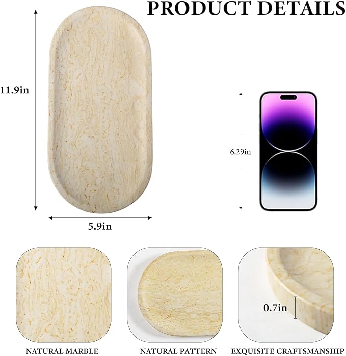 Koville Natural Marble Tray for Home Decor, Stone Perfume Organizer Jewelry - Image 2